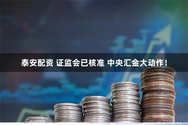 泰安配资 证监会已核准 中央汇金大动作！
