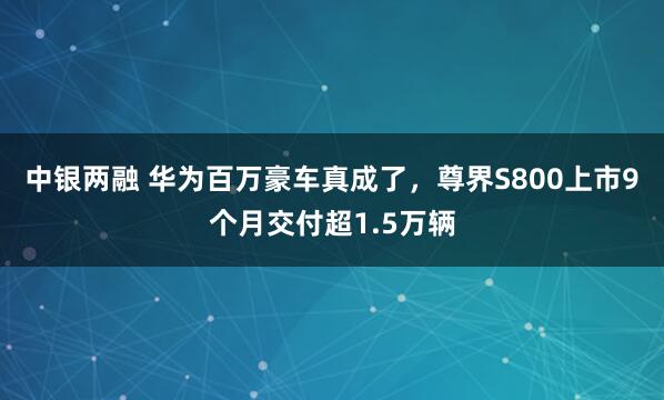 中银两融 华为百万豪车真成了，尊界S800上市9个月交付超1.5万辆